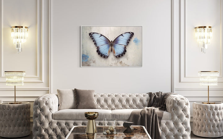 Blue Butterfly Rustic Framed Canvas Wall Art