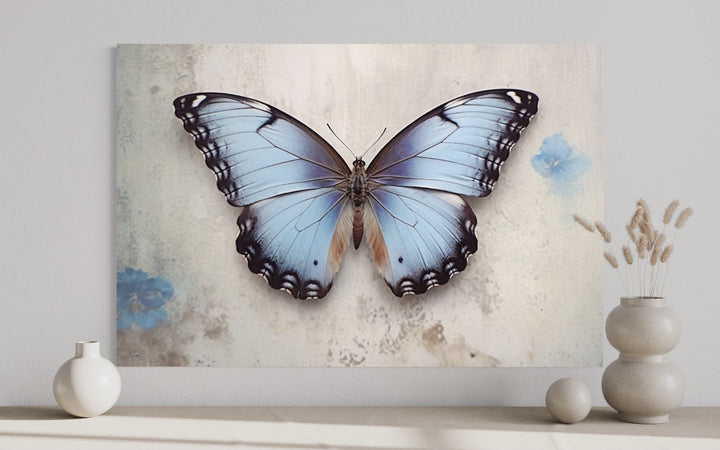 Blue Butterfly Rustic Framed Canvas Wall Art