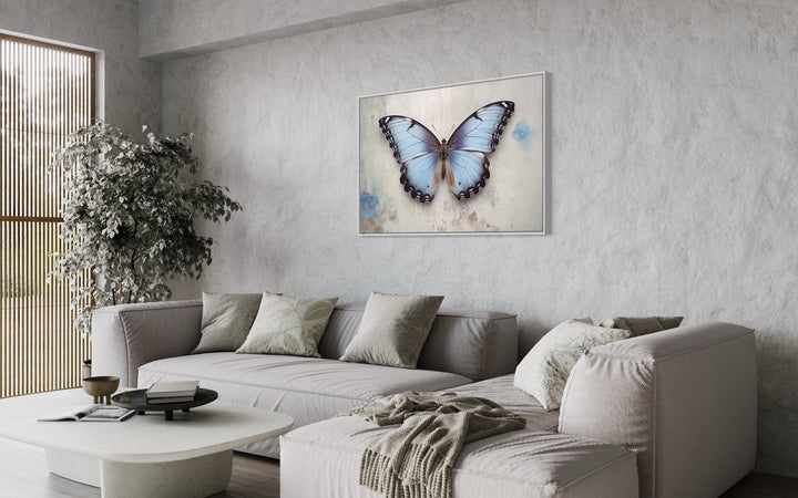 Blue Butterfly Rustic Framed Canvas Wall Art