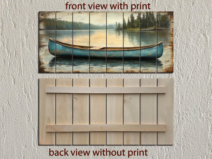 Blue Canoe In The Lake Distressed Wood Wall Art