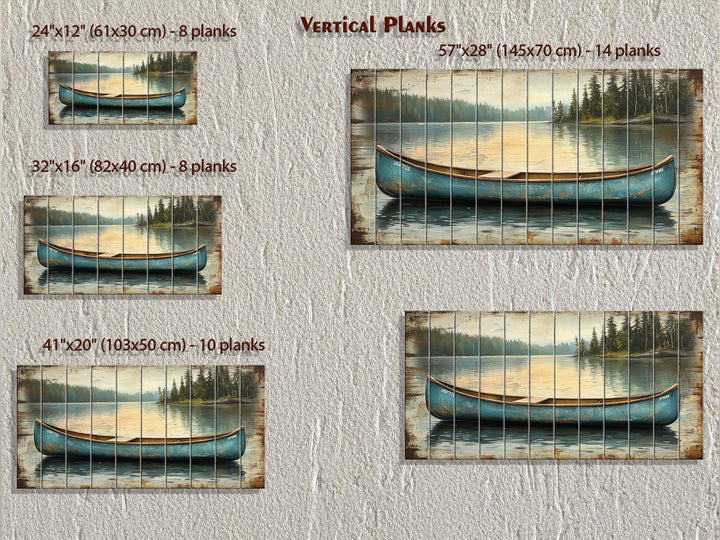 Blue Canoe In The Lake Distressed Wood Wall Art