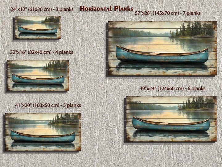 Blue Canoe In The Lake Distressed Wood Wall Art