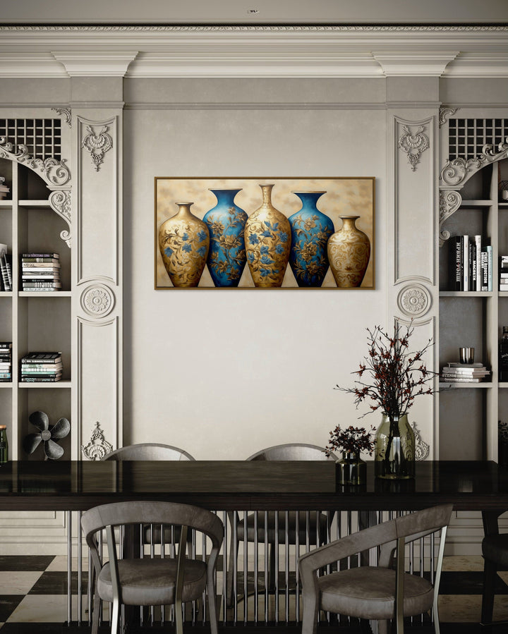 Blue Gold Vases Dining Room Framed Canvas Wall Art