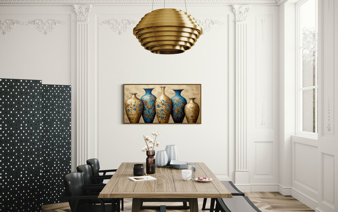 Blue Gold Vases Dining Room Framed Canvas Wall Art