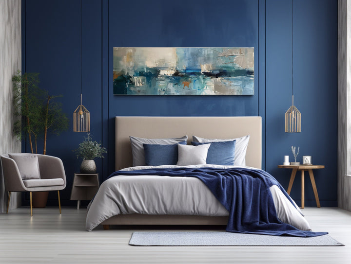 Blue Grey Aqua Calm Peaceful Abstract Above Bed Long Narrow Wall Art