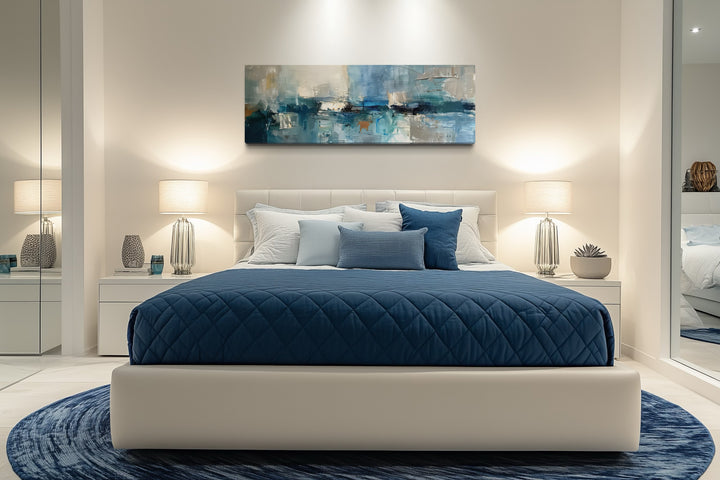 Blue Grey Aqua Calm Peaceful Abstract Above Bed Long Narrow Wall Art