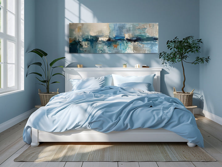 Blue Grey Aqua Calm Peaceful Abstract Above Bed Long Narrow Wall Art