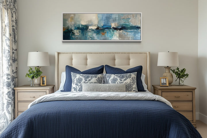 Wall Art For Bedroom - Blue Grey Aqua Calm Peaceful Abstract Above Bed Long Narrow Wall Art