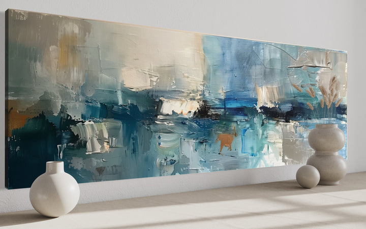 Blue Grey Aqua Calm Peaceful Abstract Above Bed Long Narrow Wall Art