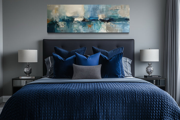 Blue Grey Aqua Calm Peaceful Abstract Above Bed Long Narrow Wall Art