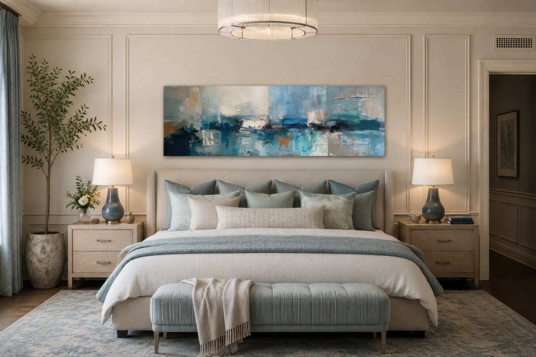 Blue Grey Aqua Abstract Wall Art for Bedroom | Calm Art – Wall Decor Delights