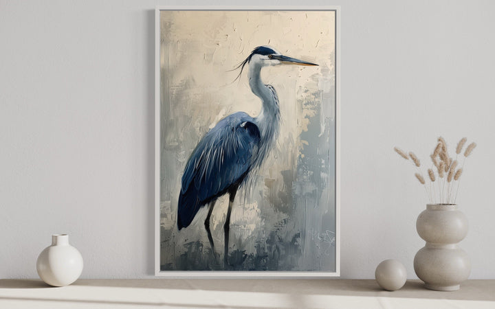 Blue Heron Abstract Painting Coastal Framed Canvas Wall Art