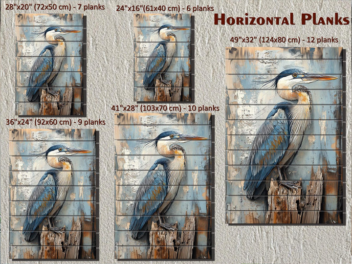 Blue Heron On Driftwood Distressed Wood Wall Art