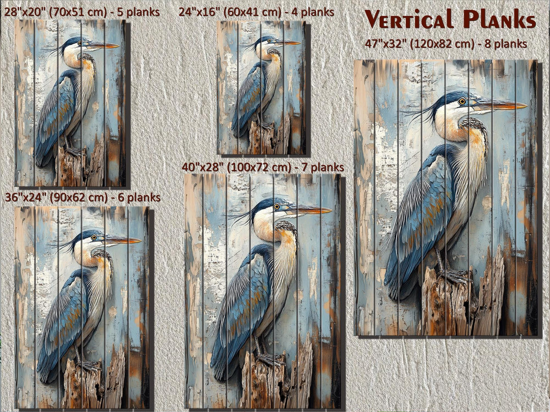 Blue Heron On Driftwood Distressed Wood Wall Art