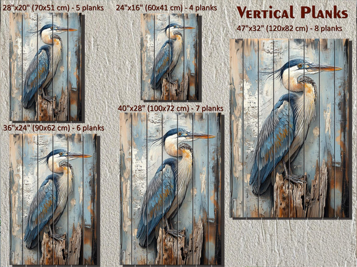 Blue Heron On Driftwood Distressed Wood Wall Art
