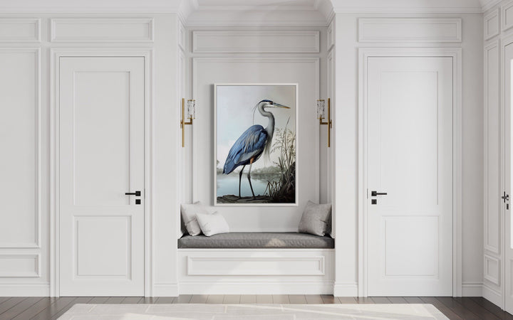 Blue Heron Painting Coastal Framed Canvas Wall Art