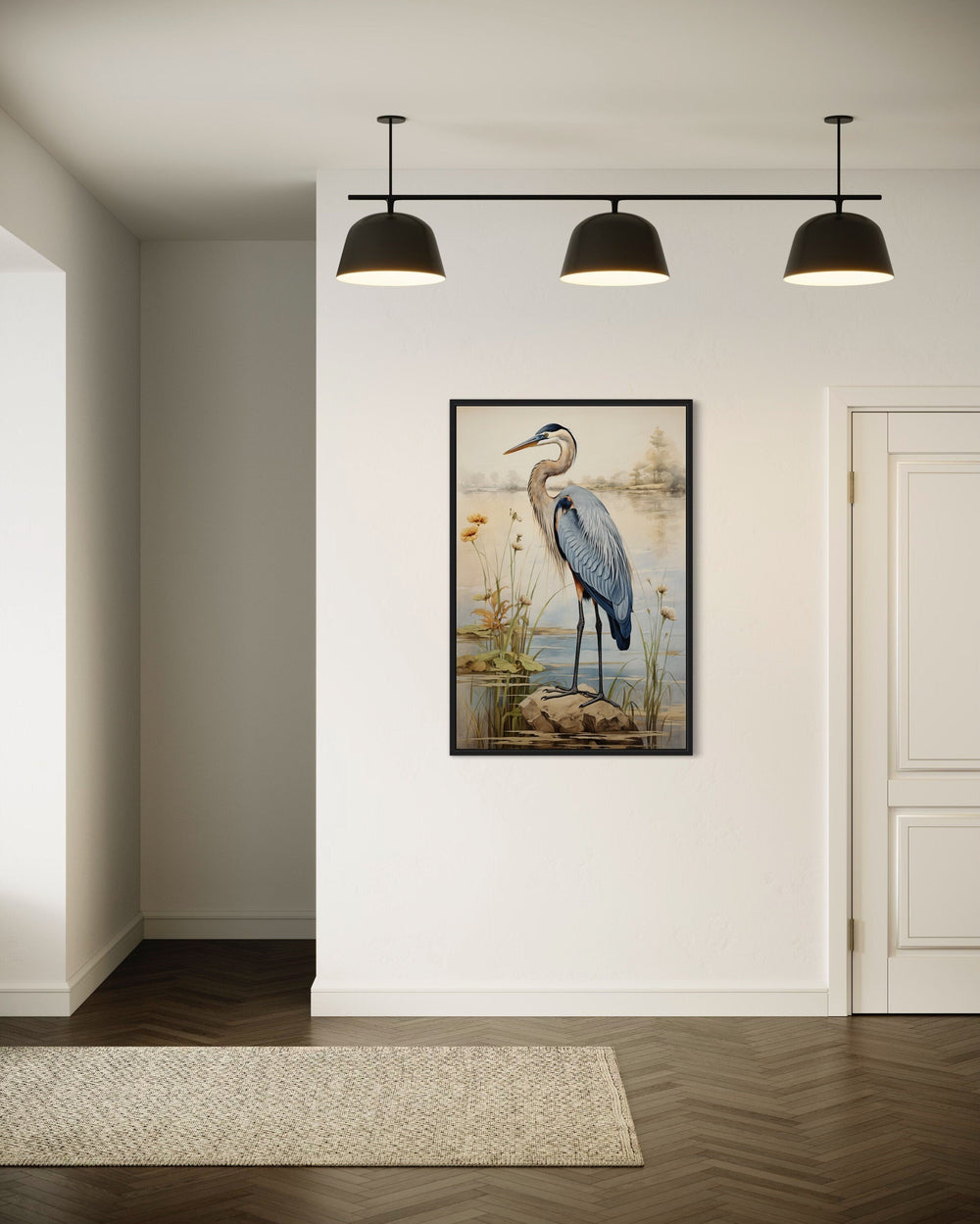 Blue Heron Vintage Framed Canvas Wall Art