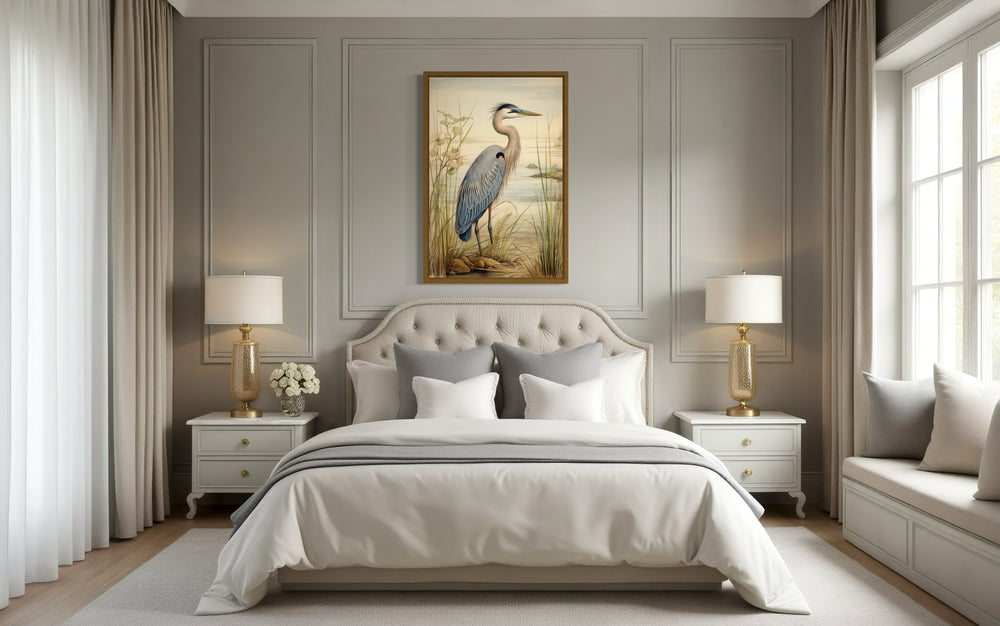 Blue Heron Vintage Framed Canvas Wall Art