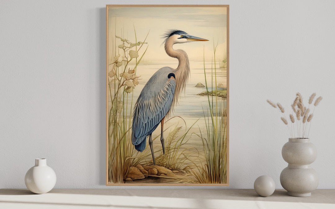 Blue Heron Vintage Framed Canvas Wall Art