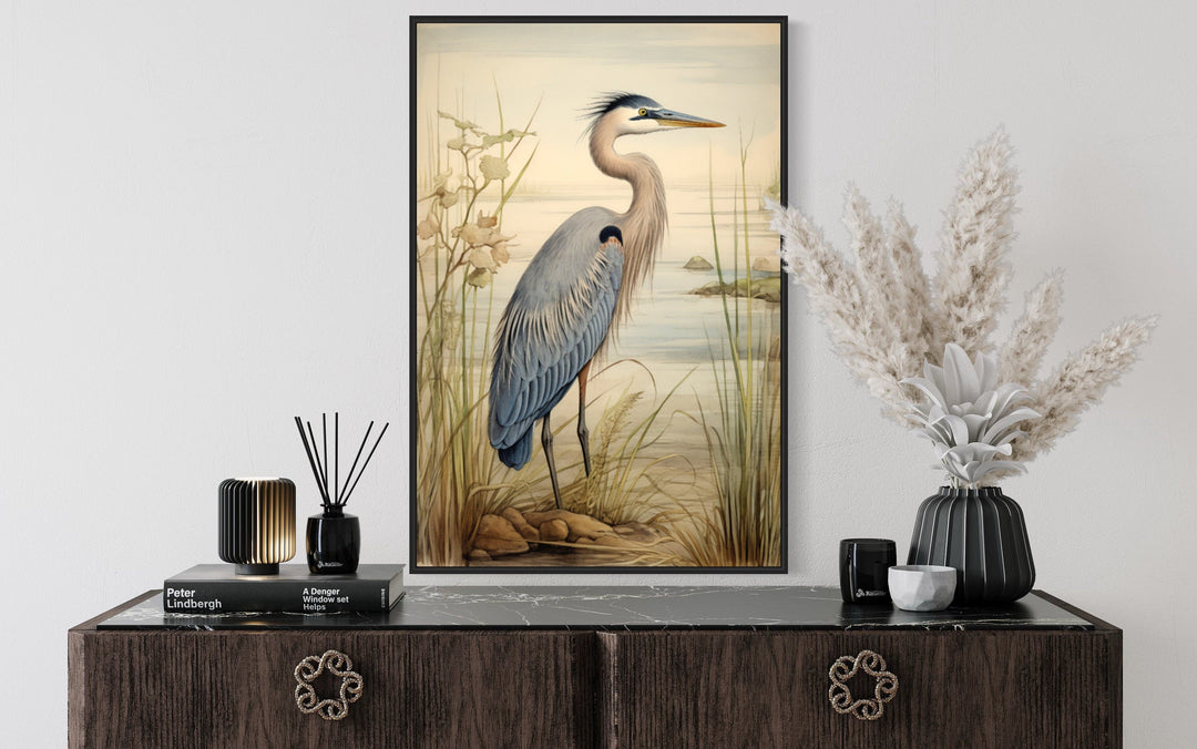 Blue Heron Vintage Framed Canvas Wall Art