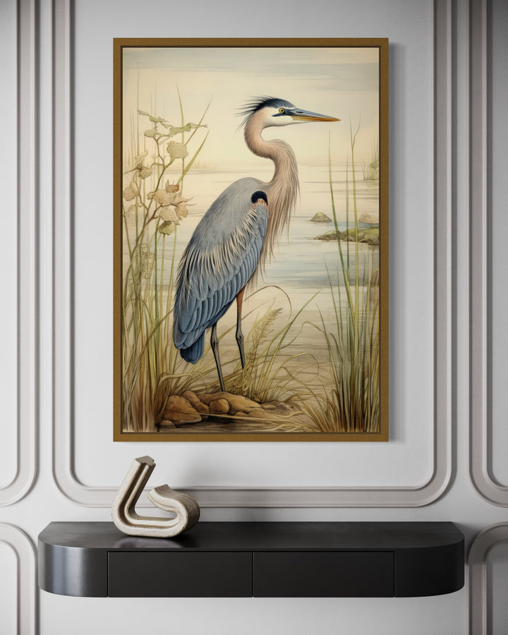 Blue Heron Vintage Framed Canvas Wall Art
