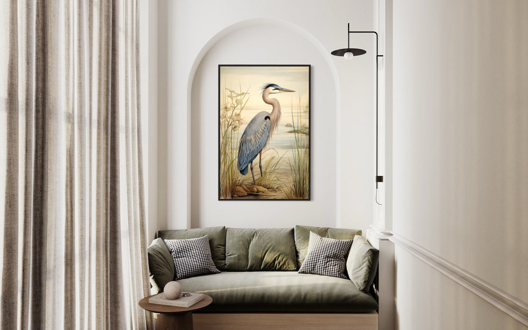 Blue Heron Vintage Framed Canvas Wall Art