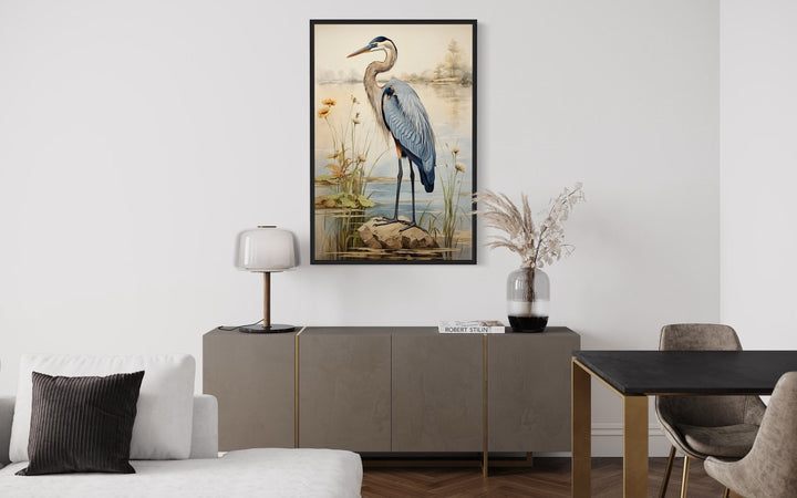 Blue Heron Vintage Framed Canvas Wall Art