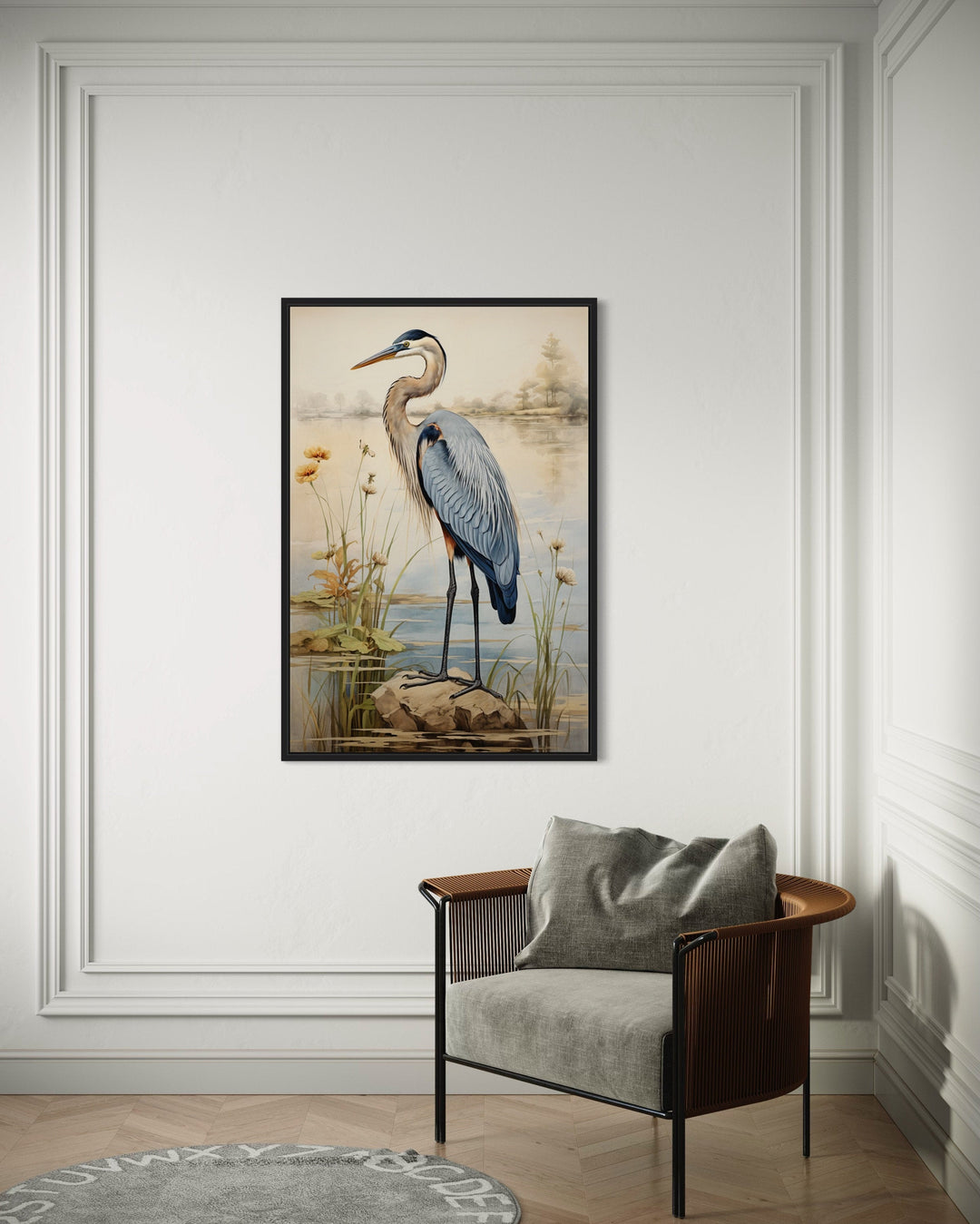 Blue Heron Vintage Framed Canvas Wall Art