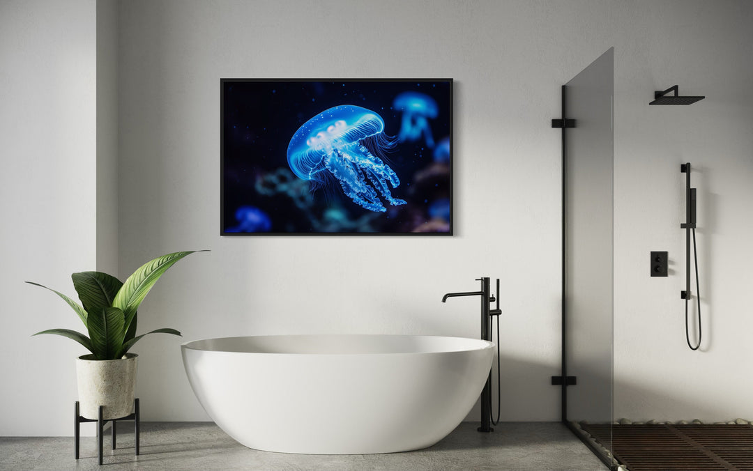 Blue Jellyfish Framed Canvas Wall Art