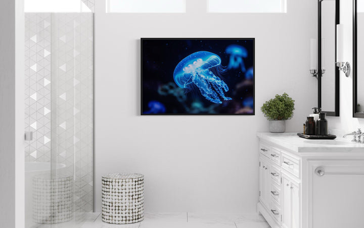 Blue Jellyfish Framed Canvas Wall Art