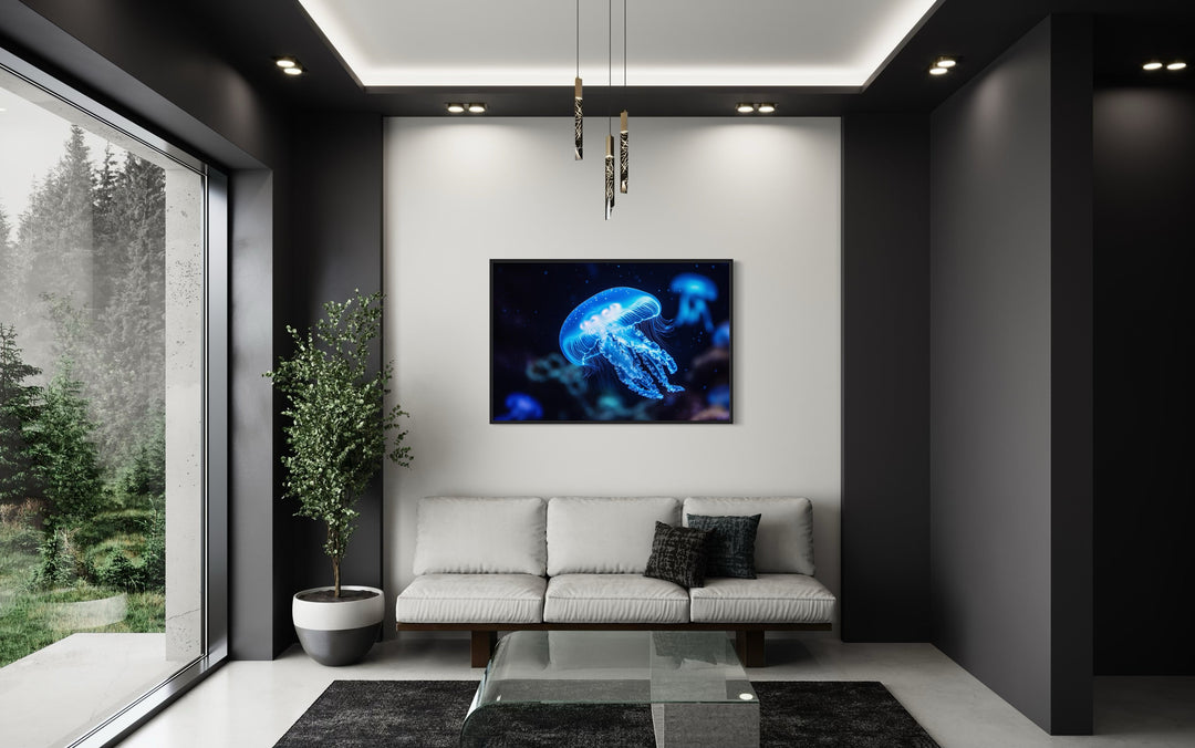 Blue Jellyfish Framed Canvas Wall Art