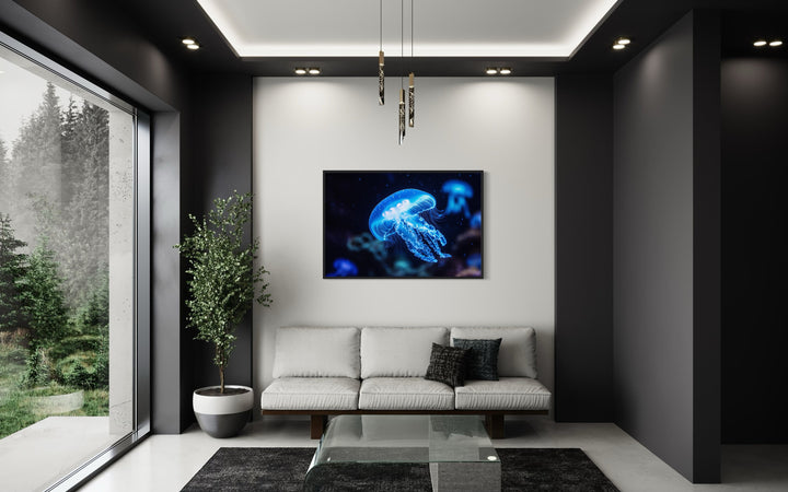 Blue Jellyfish Framed Canvas Wall Art