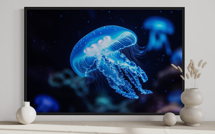 Blue Jellyfish Framed Canvas Wall Art