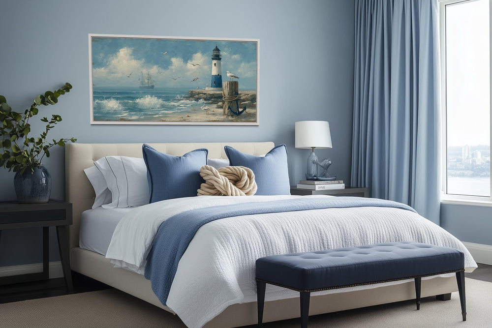Blue Lighthouse Seascape Coastal Wall Art