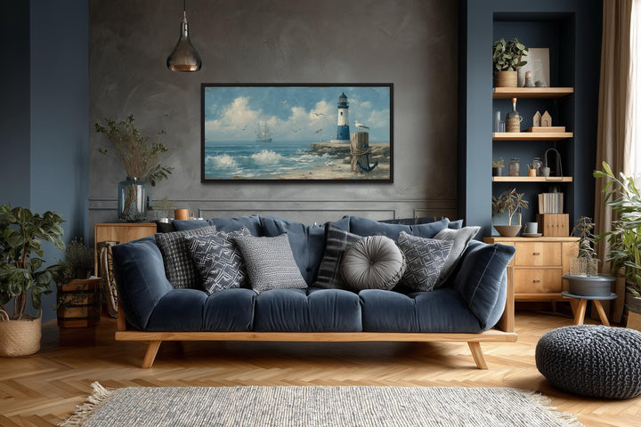 Blue Lighthouse Seascape Coastal Wall Art