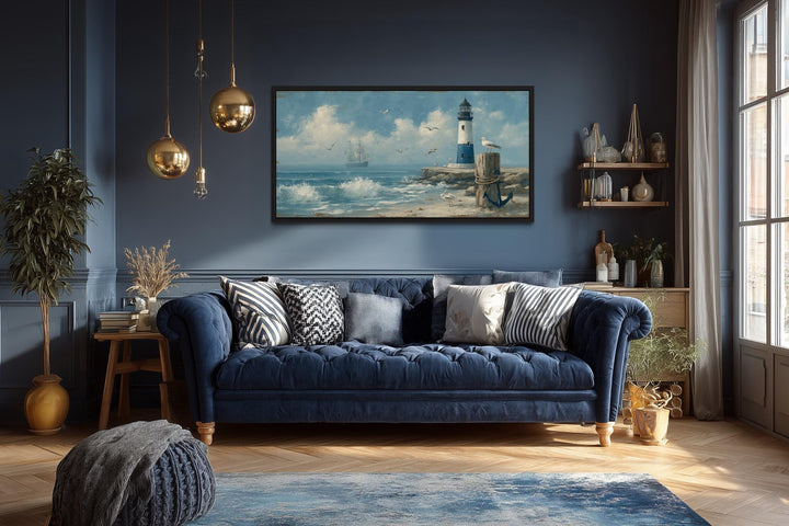Blue Lighthouse Seascape Coastal Wall Art