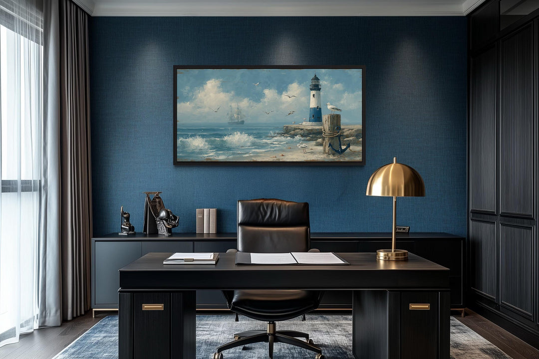 Blue Lighthouse Seascape Coastal Wall Art