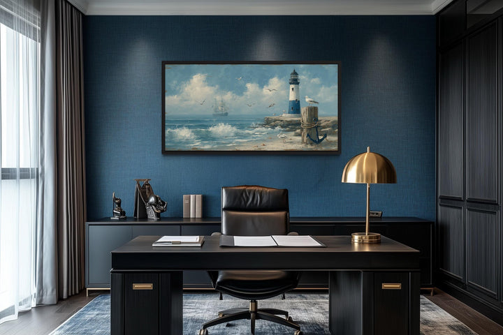 Blue Lighthouse Seascape Coastal Wall Art