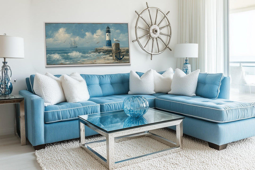 Blue Lighthouse Seascape Coastal Wall Art