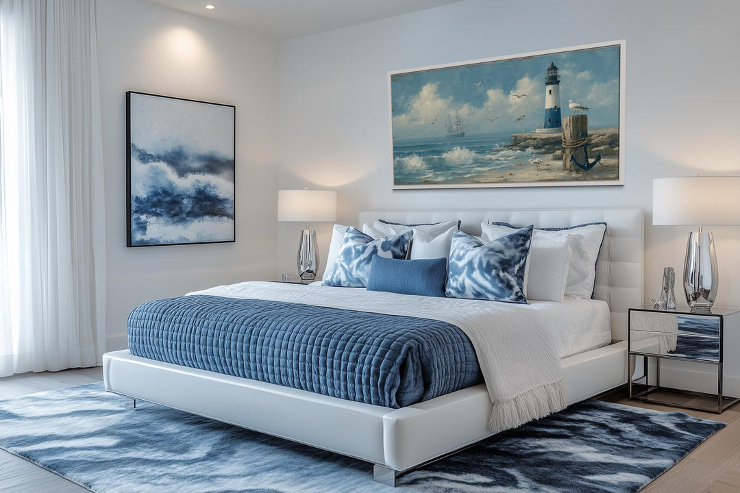 Blue Lighthouse Seascape Coastal Wall Art