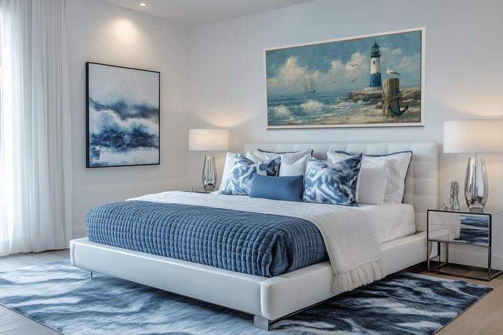 Blue Lighthouse Seascape Coastal Wall Art