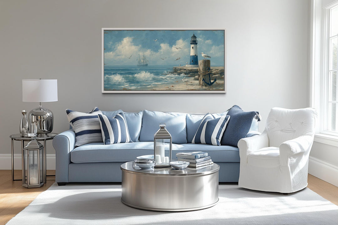 Blue Lighthouse Seascape Coastal Wall Art