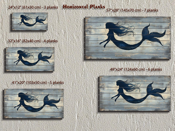 Blue Mermaid Silhouette Distressed Wood Wall Art