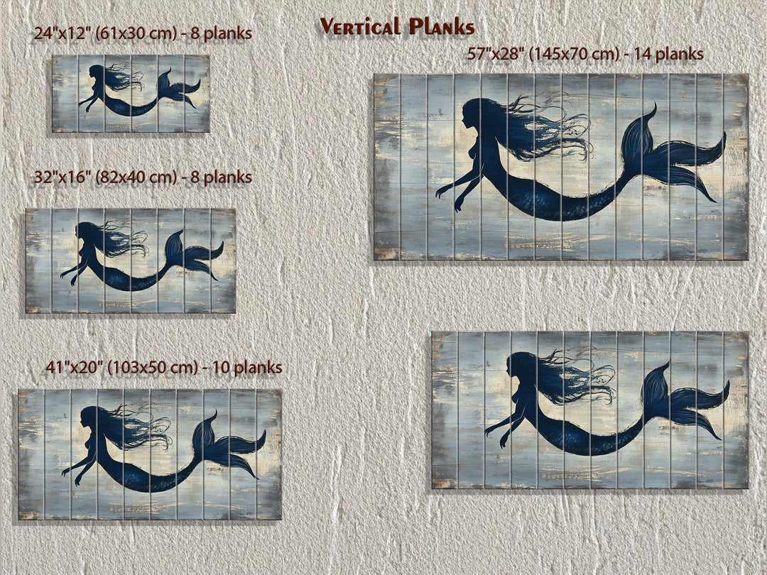 Blue Mermaid Silhouette Distressed Wood Wall Art