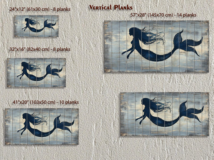 Blue Mermaid Silhouette Distressed Wood Wall Art