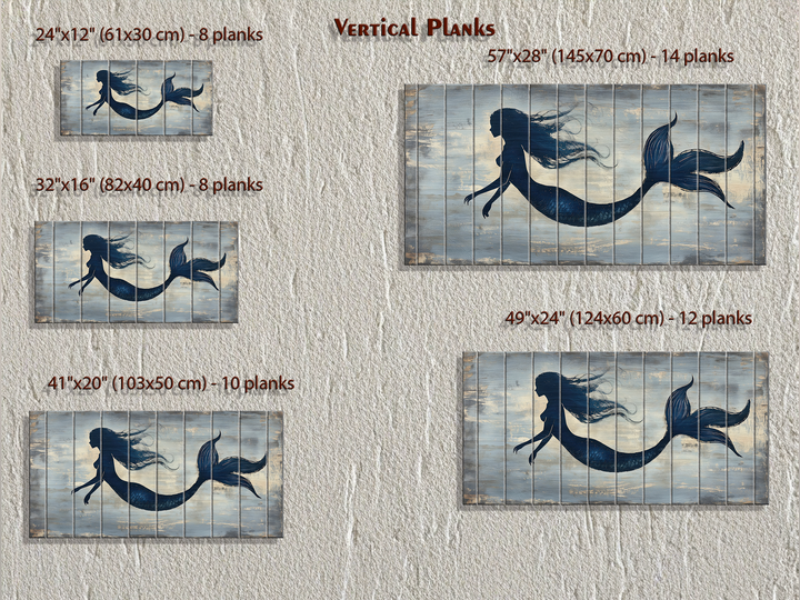 Blue Mermaid Silhouette Distressed Wood Wall Art