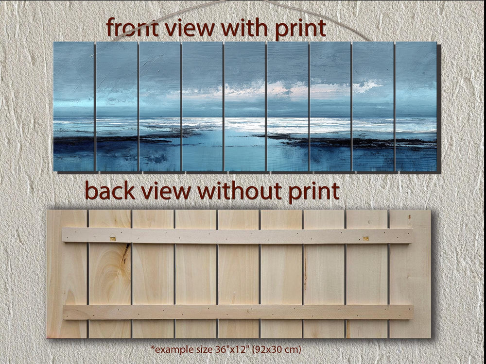 Blue Ocean Horizon Painting Distressed Wood Wall Art