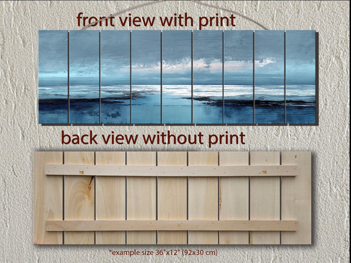 Blue Ocean Horizon Painting Distressed Wood Wall Art