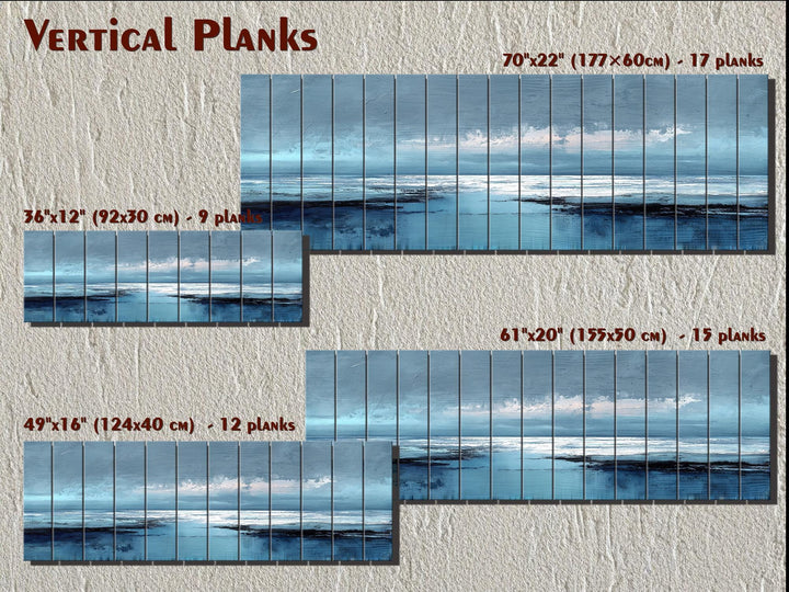 Blue Ocean Horizon Painting Distressed Wood Wall Art