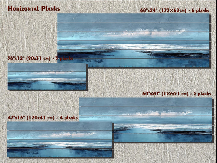 Blue Ocean Horizon Painting Distressed Wood Wall Art